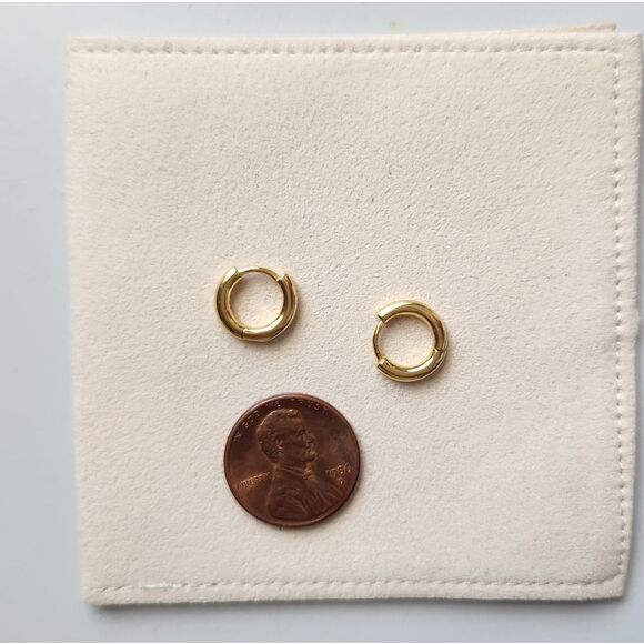 Chunky Small Gold Hoop Earrings 925 - Picture 2 of 4